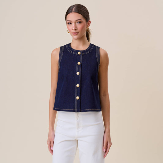 AT3044 Button stretch denim top