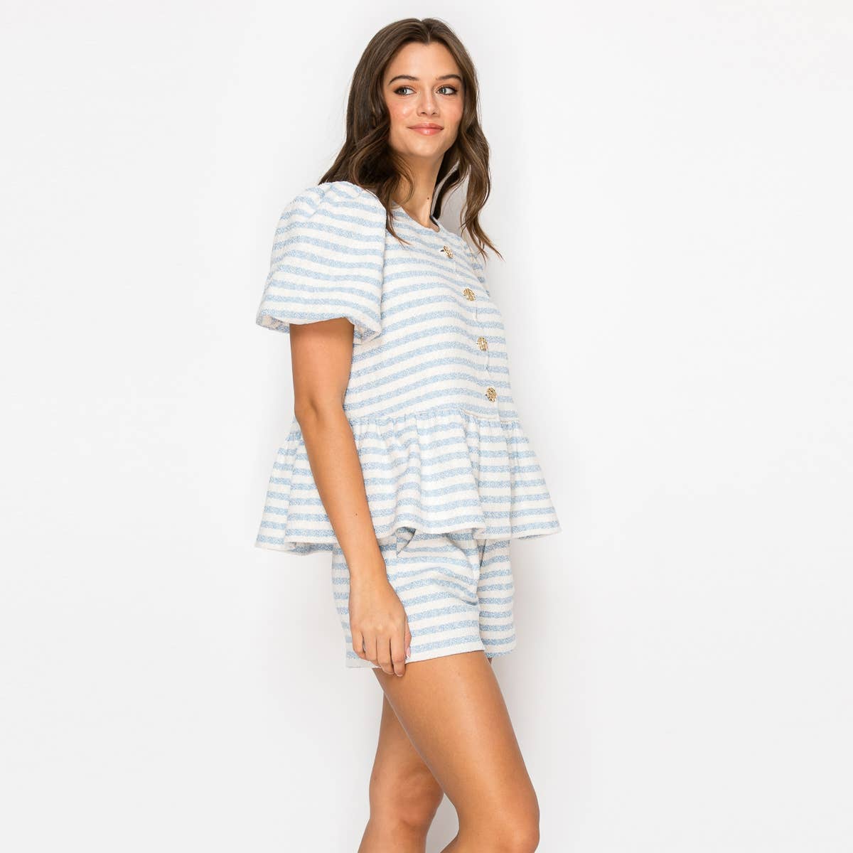 Sky blue  Summer French Boucle Peplum Jacket - LWJ1145