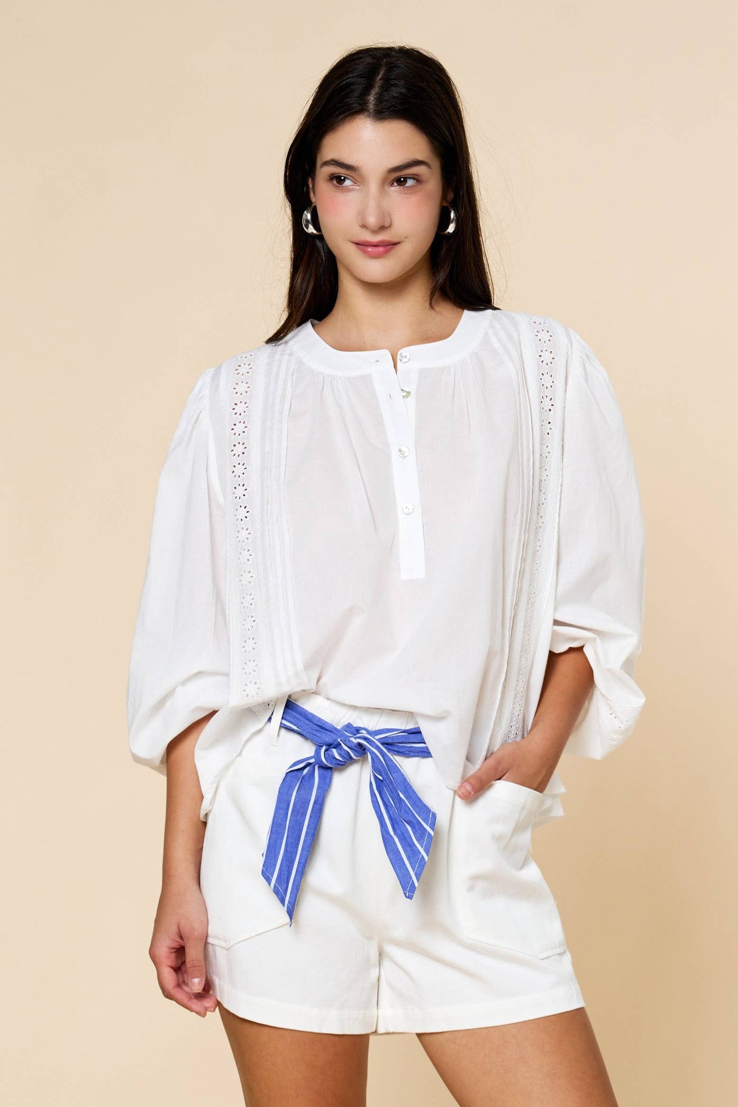 Floral Eyelet Balloon Sleeve Blouse