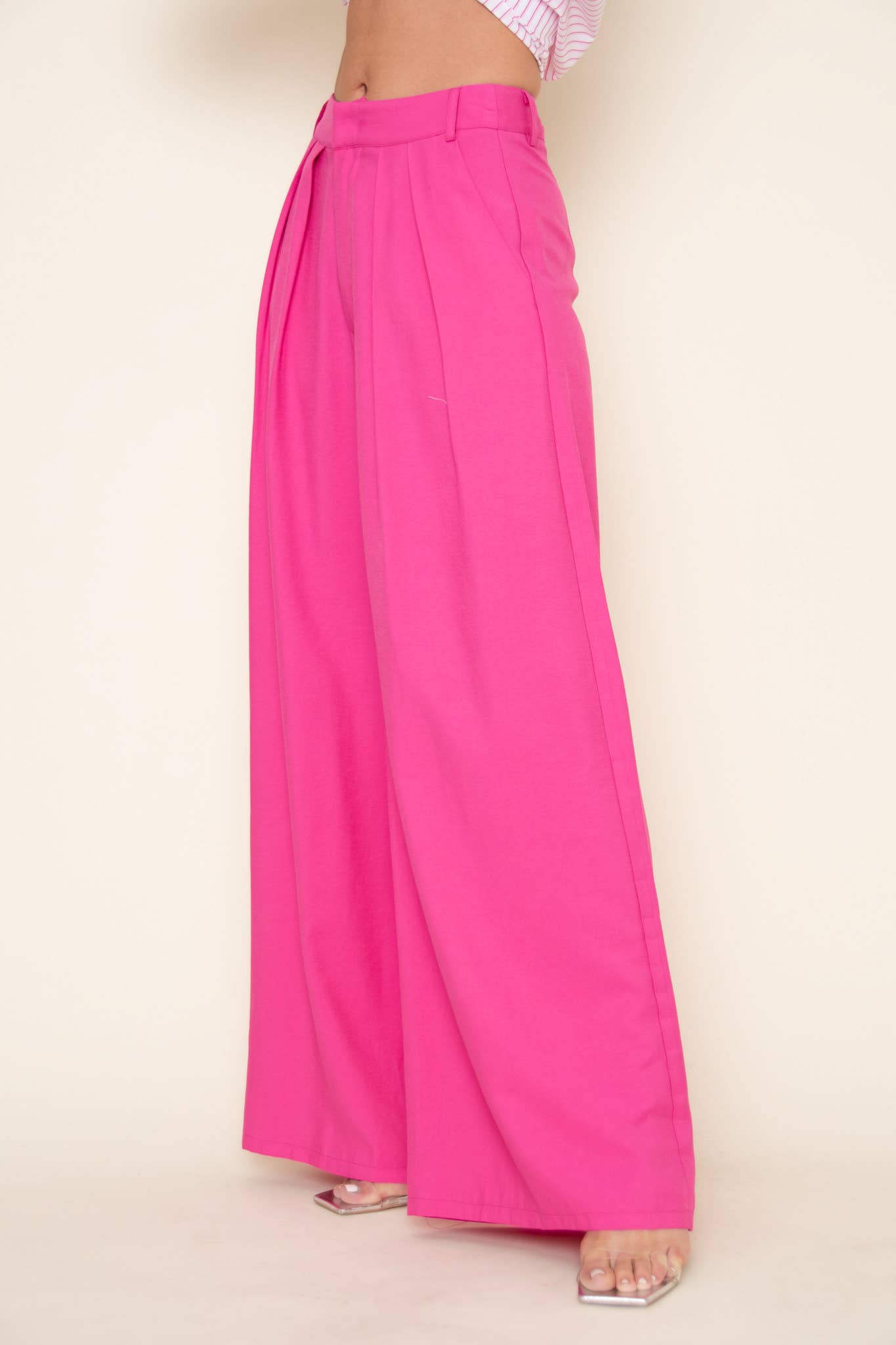 TRENDY PLEATED STRAIGHT LEG HIGH WAISTED TROUSERS -PI5491FO