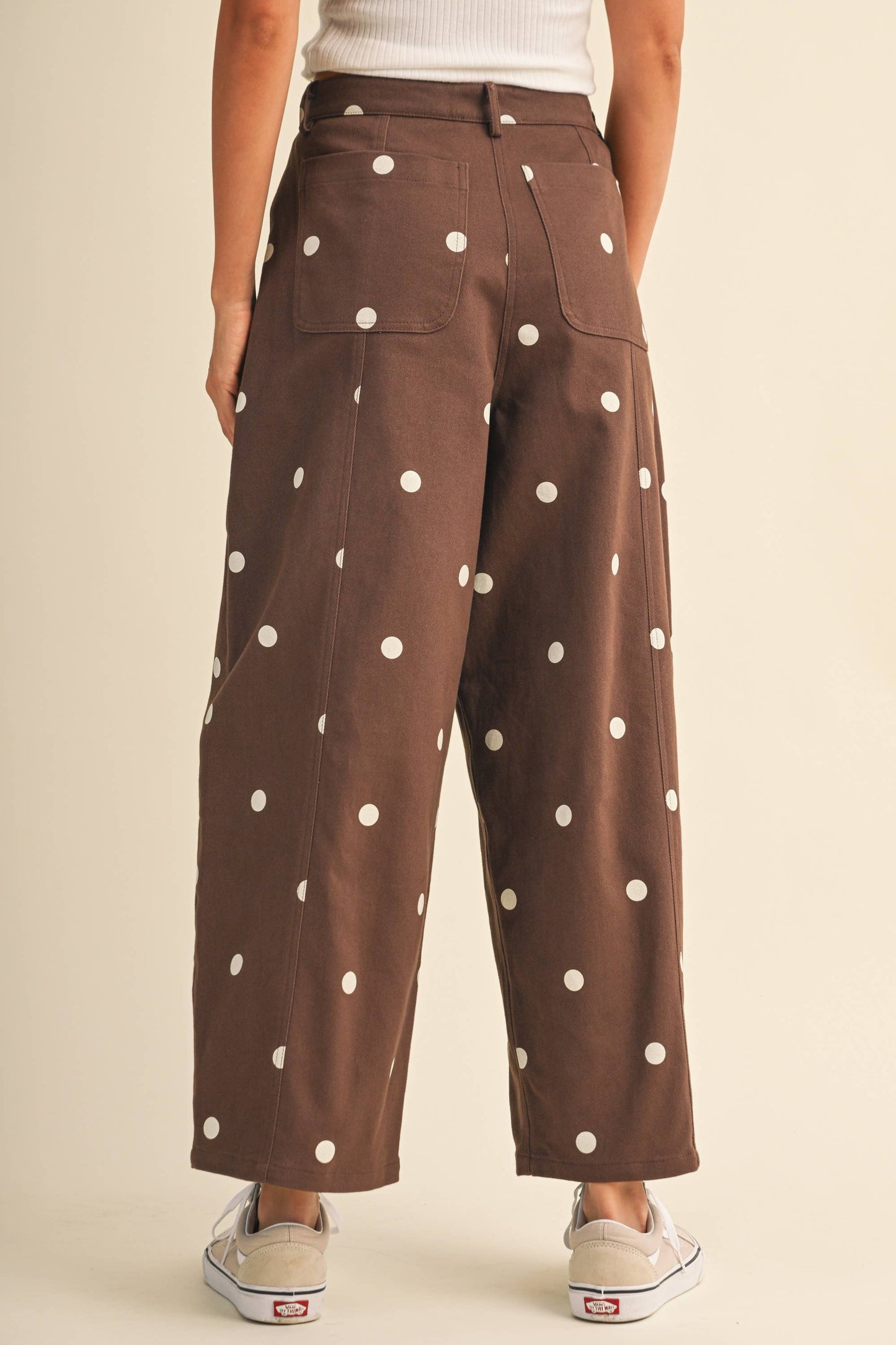 IP1390-C  POLKADOT STRETCH TWILL MID WAIST BARREL PANTS