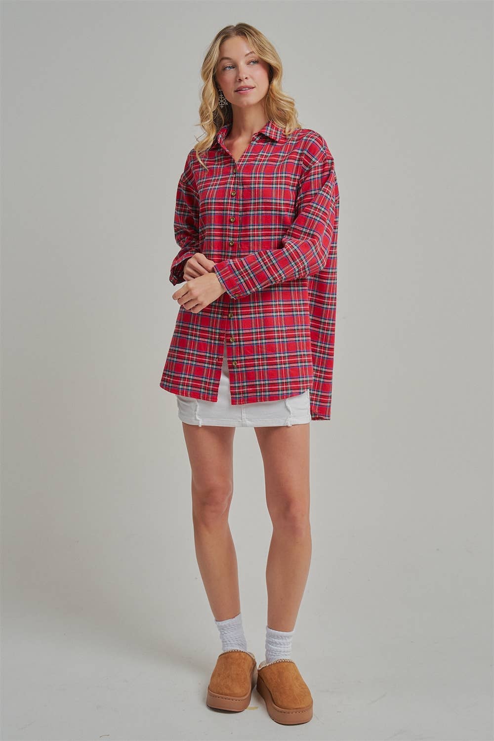 CHRISTMAS HOLIDAY  PLAID BUTTON DOWN SHIRT TOP_JLT00105-09