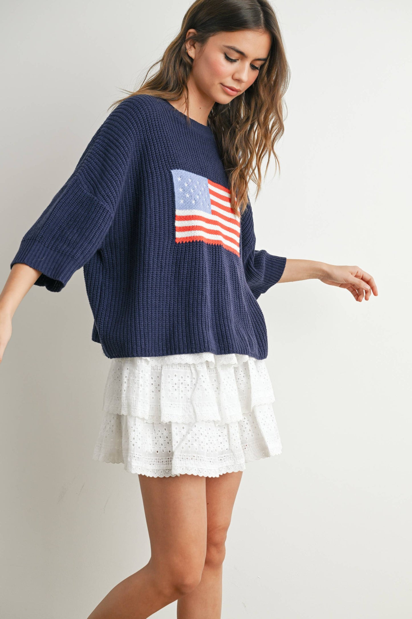 BMW7691 - FLAG PRINT KNIT SWEATER