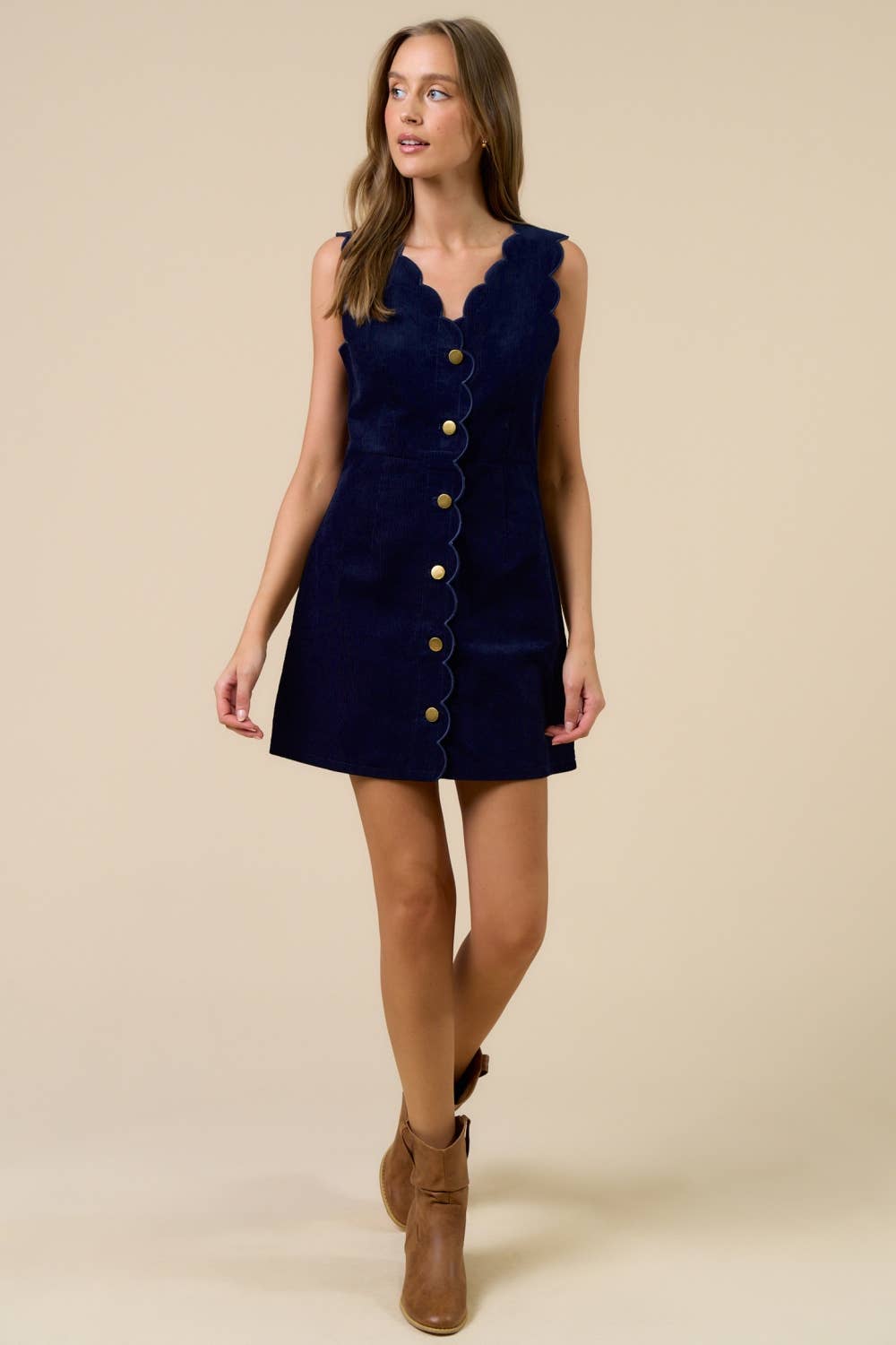 ILD6552 Corduroy Scalloped Edge Mini Dress
