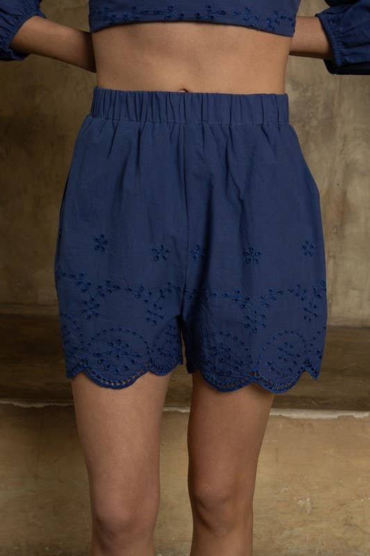 Eyelet Scalloped Hem Shorts