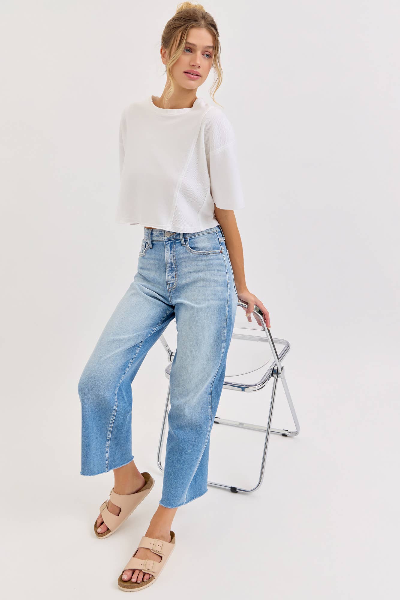 High Rise Crop Wide Leg with Raw Hem [WV99769LT]