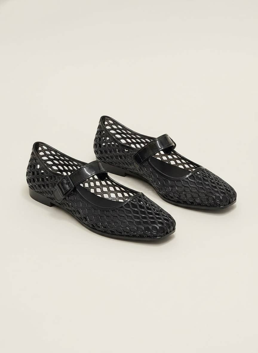 LISA Woven Jelly Mary Jane Flats Tapered Square Toe Trend Sh