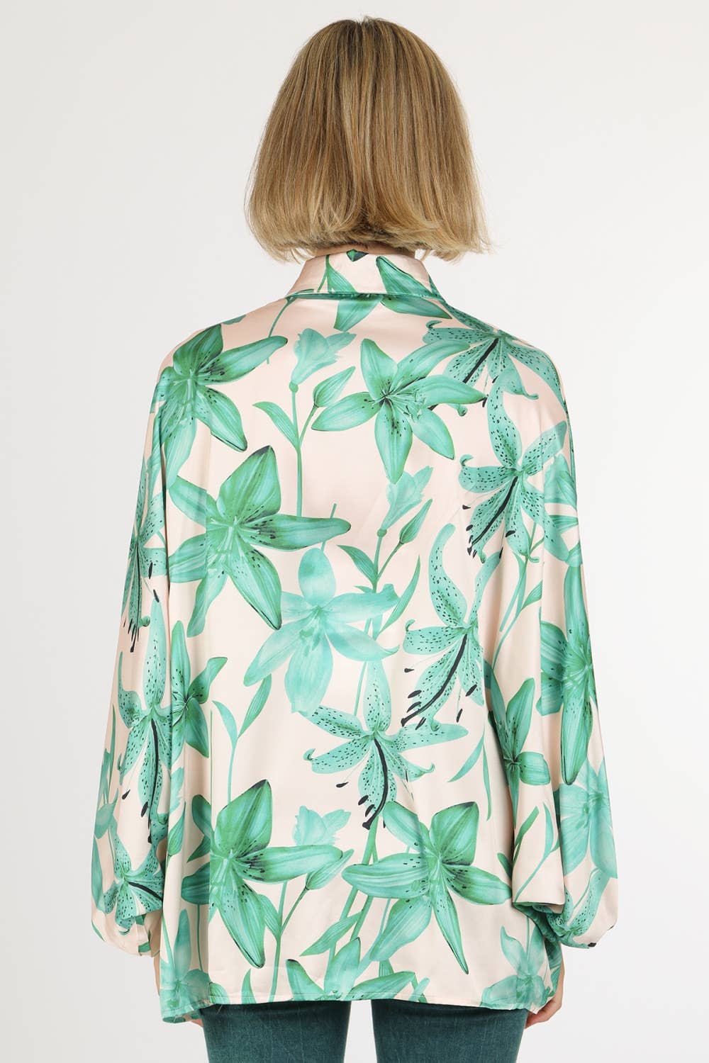 Contrast Botanic Printed Satin Blouse QC2177