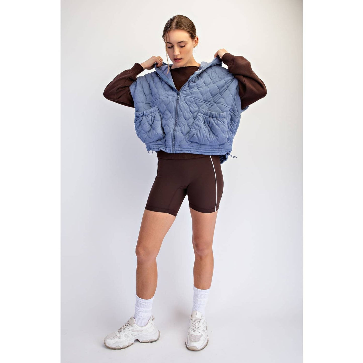 BUBBLE QUILT CINCH HOODIE VEST