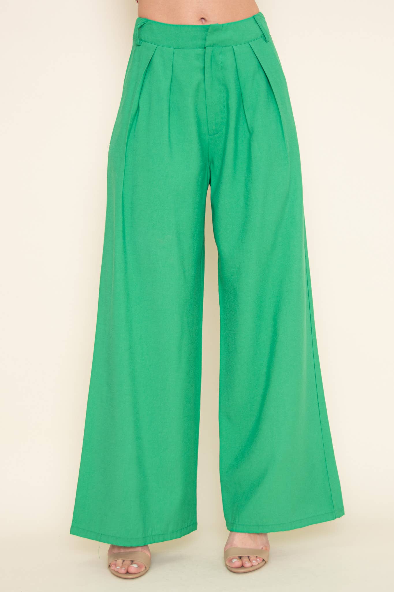 TRENDY PLEATED STRAIGHT LEG HIGH WAISTED TROUSERS -PI5491FO