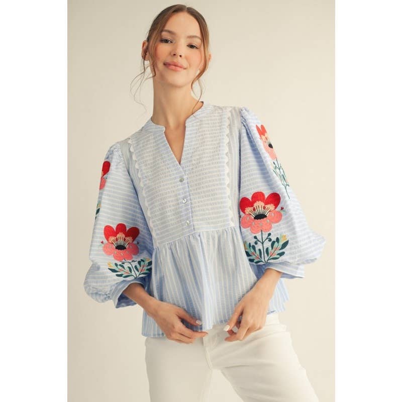 Embroidered Stripe Top