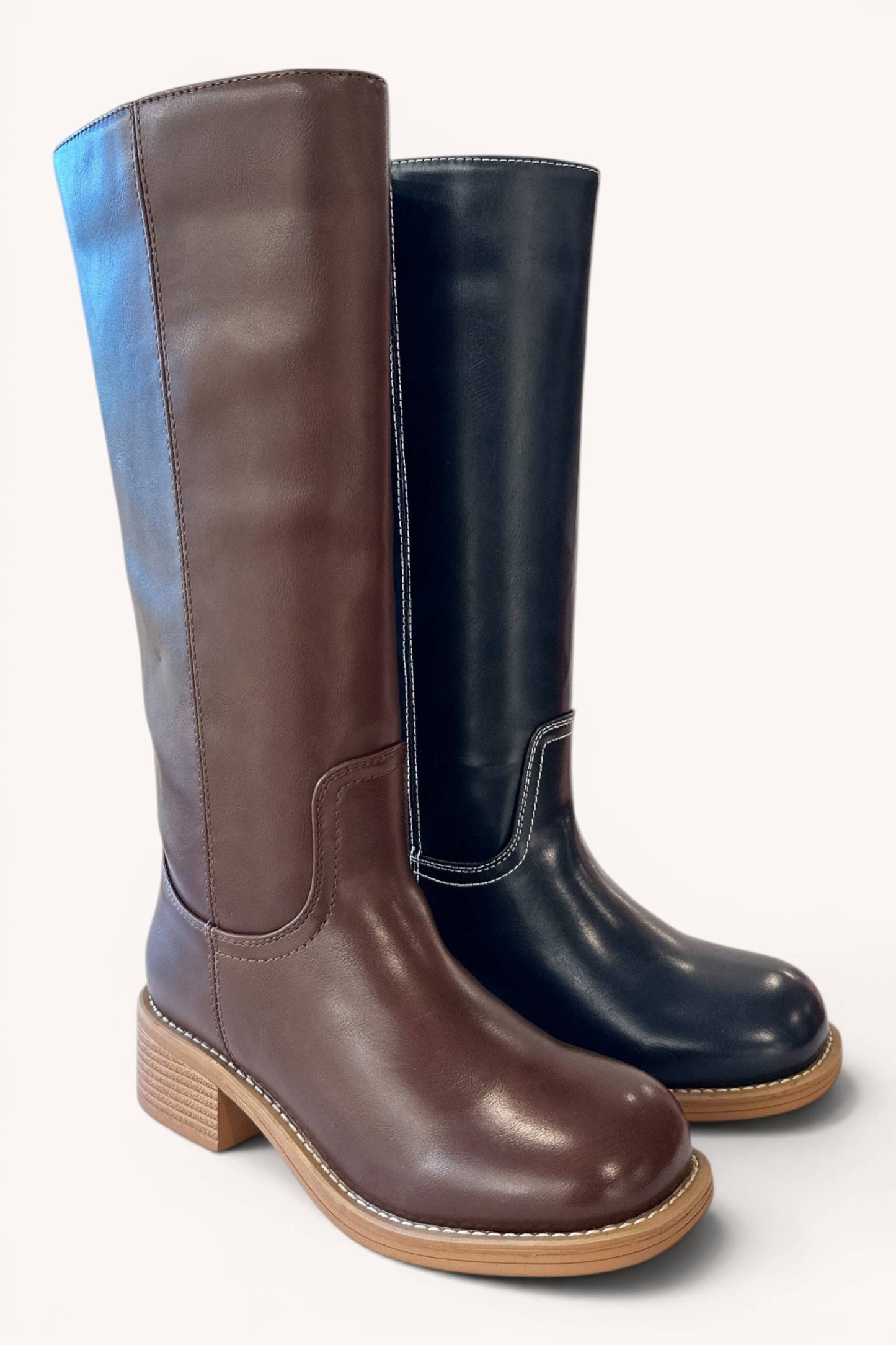 BANANA-1 Tall Riding Boots with Semi Square Toe and Block He
