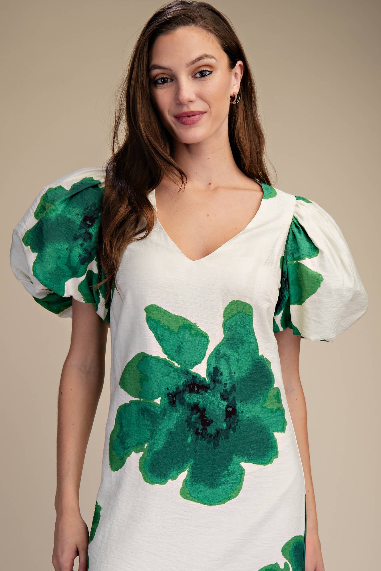 Puff-Sleeve A-Line Maxi Dress