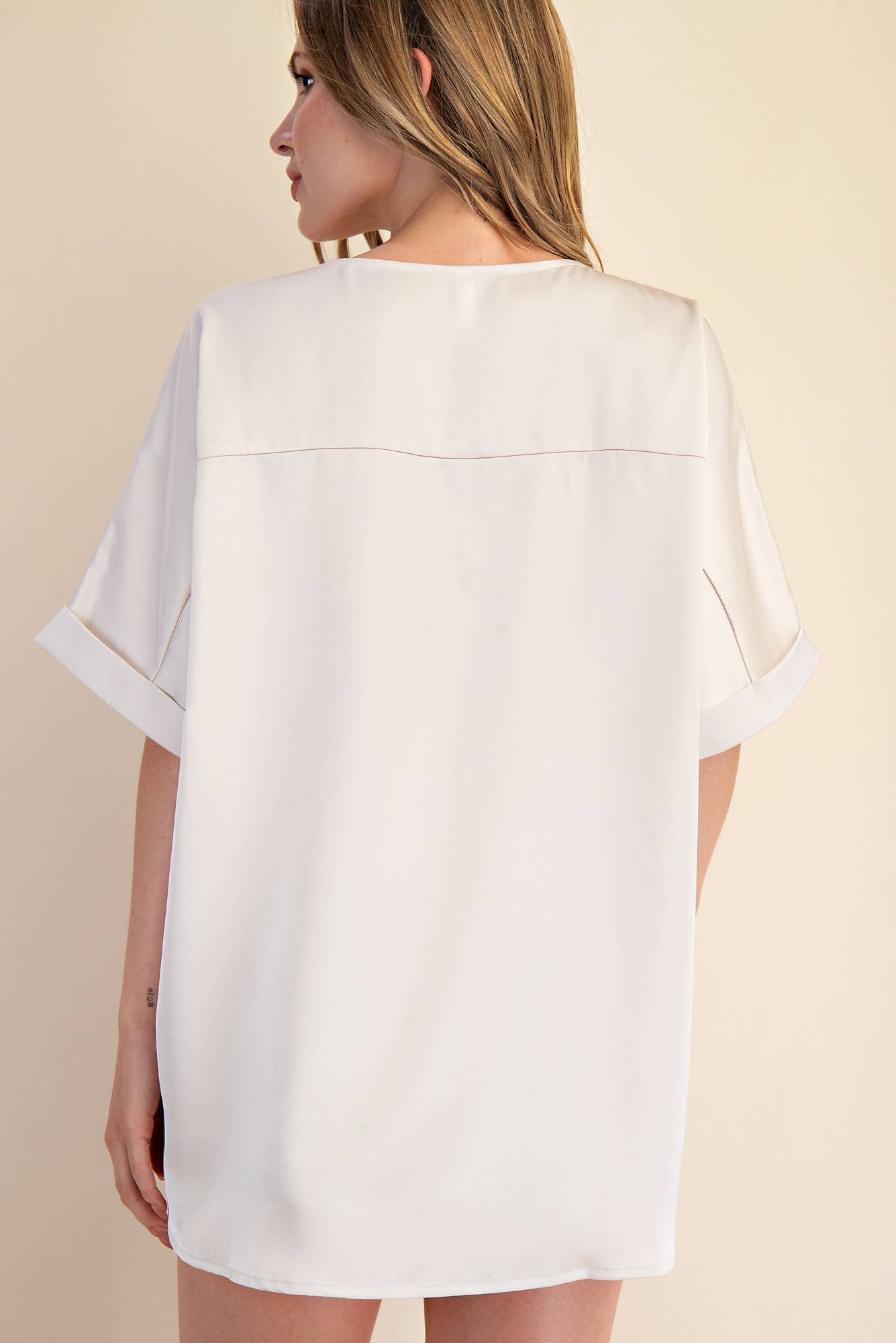 Pull Over Satin Blouse V-neck High Low