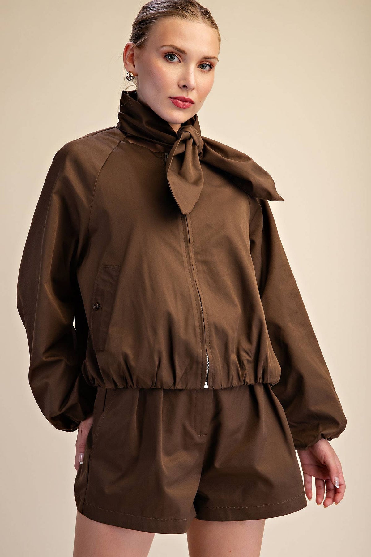 Scarf Collar Long Sleeve Puffy Jacket