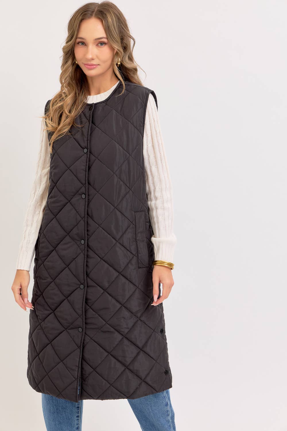 LONG PUFFER VEST DIAMOND QUILTED