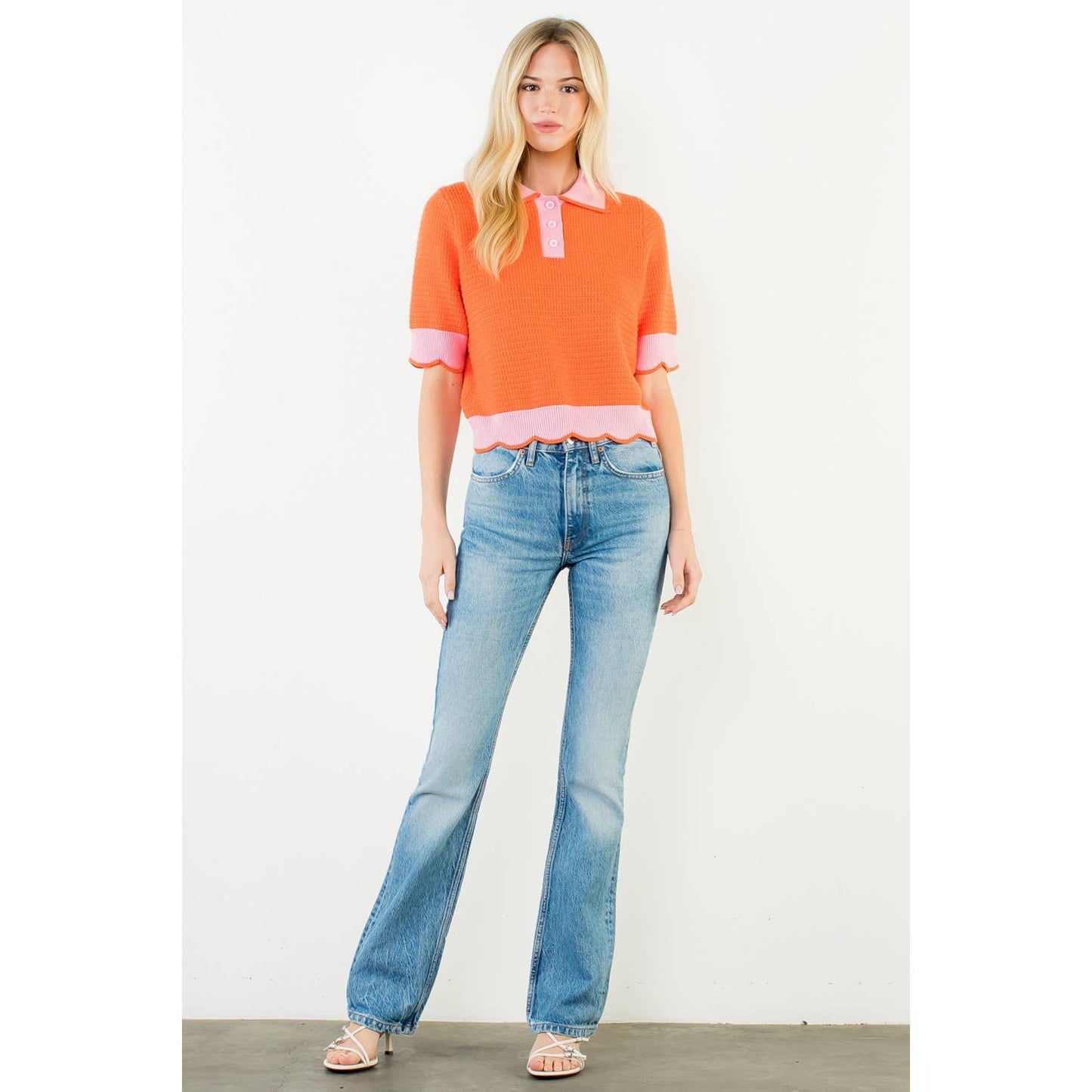 Collared Short Sleeve Knit Top