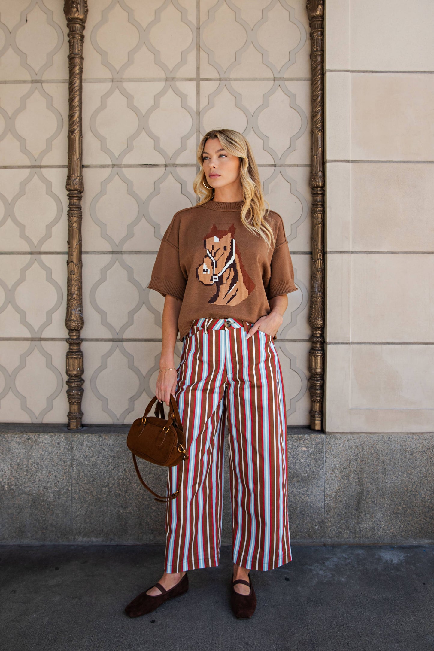 Barrel Leg Stripe Casual High Waist Pants