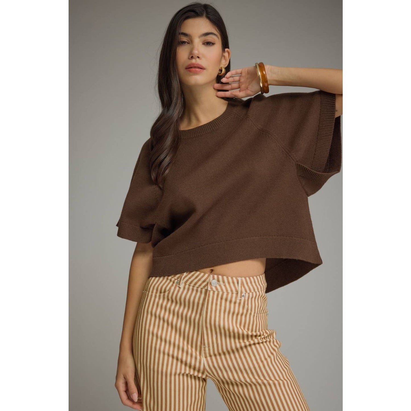 NEW Solid short dolman sleeve knit top