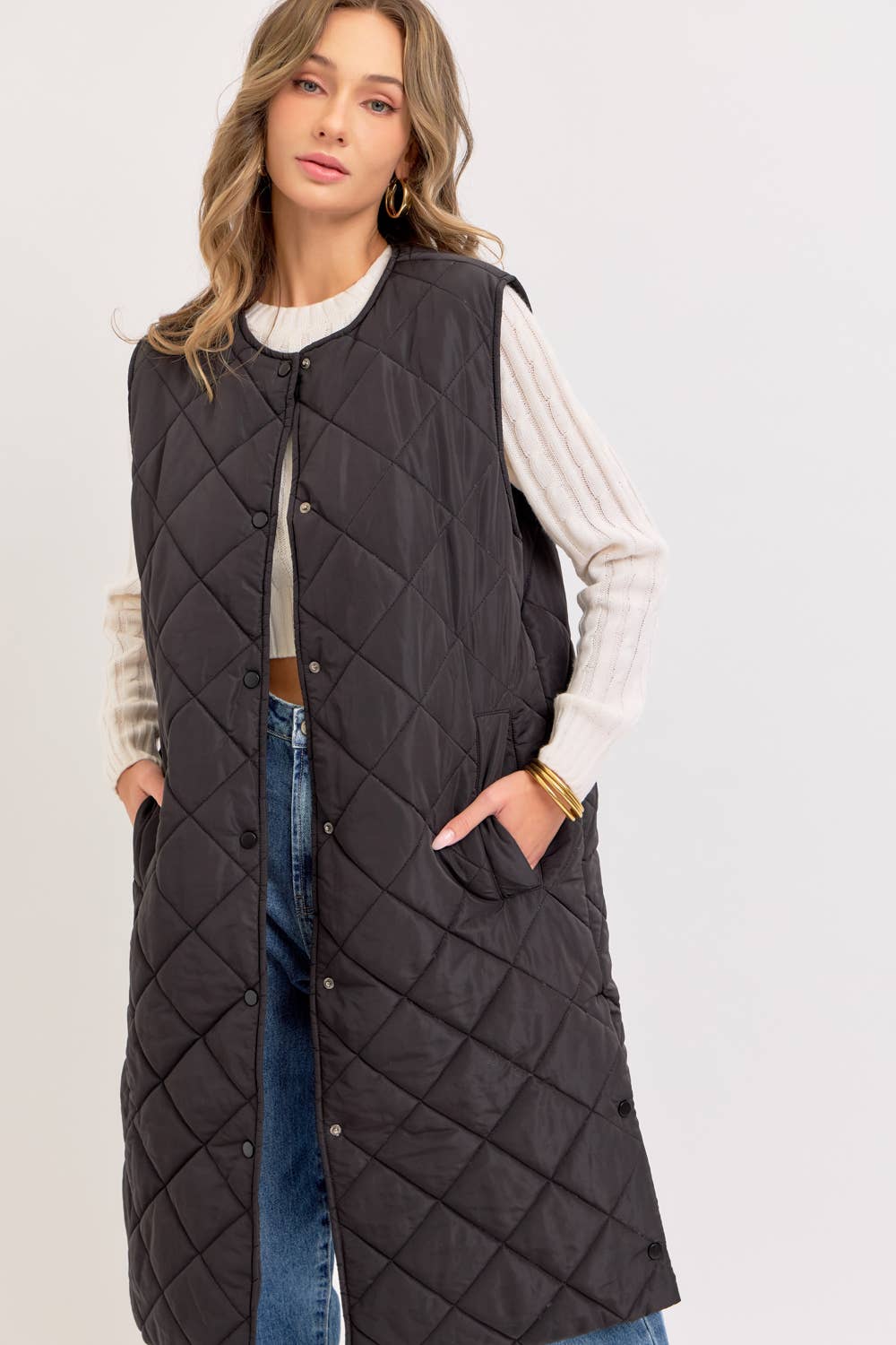 LONG PUFFER VEST DIAMOND QUILTED