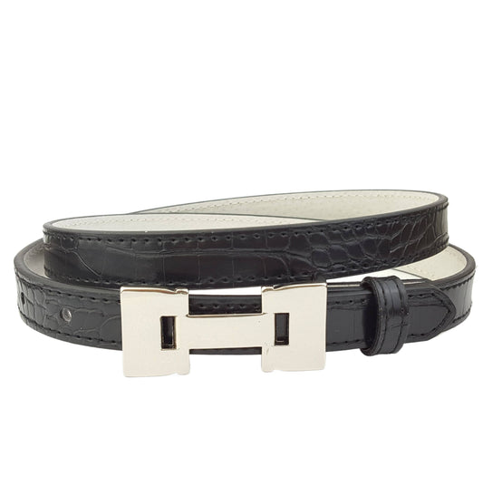 Skinny Alligator Print belt in Silver Plaque Buckle