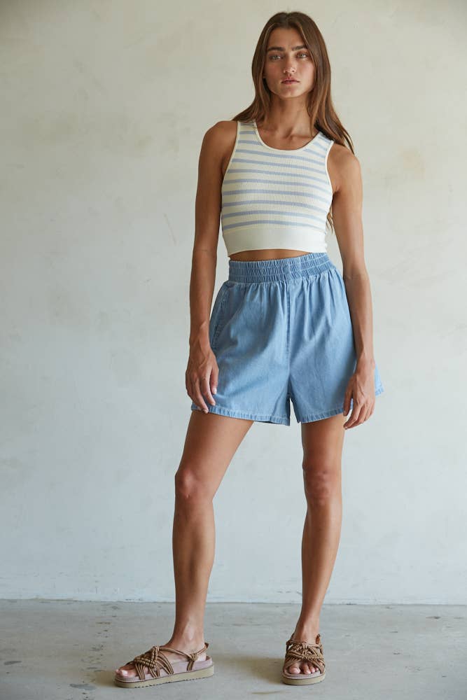 BD321 | Woven Denim Cotton Wide Leg Shorts