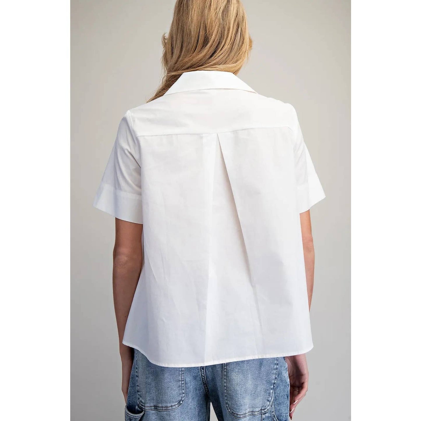 NEW Solid Collared Short Sleeve Blouse