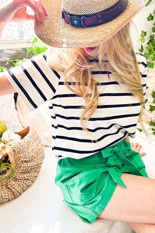 Striped Cotton Crew Neck Short-Sleeve Knit Top VT81439