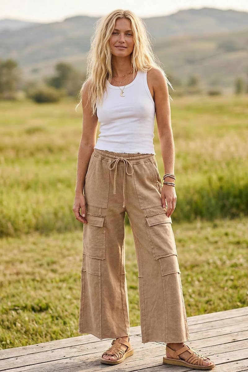 MINERAL WASHED TERRY CARGO PANTS