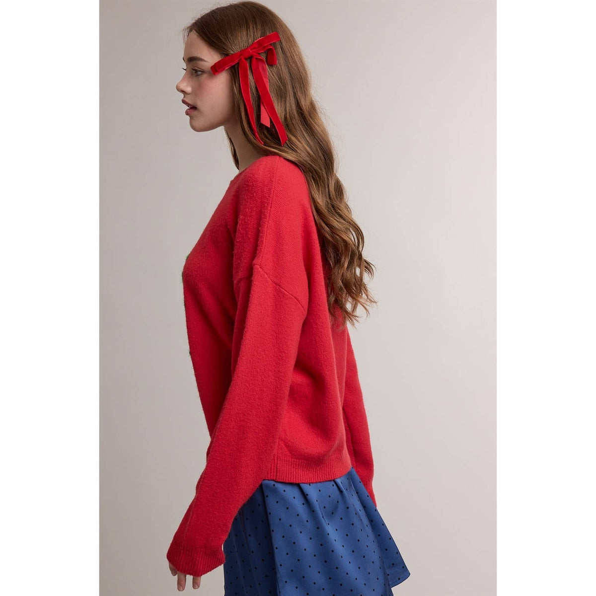 SEQUIN CHRISTMAS TREE LINE ART CREWNECK SWEATER / WL26-13348