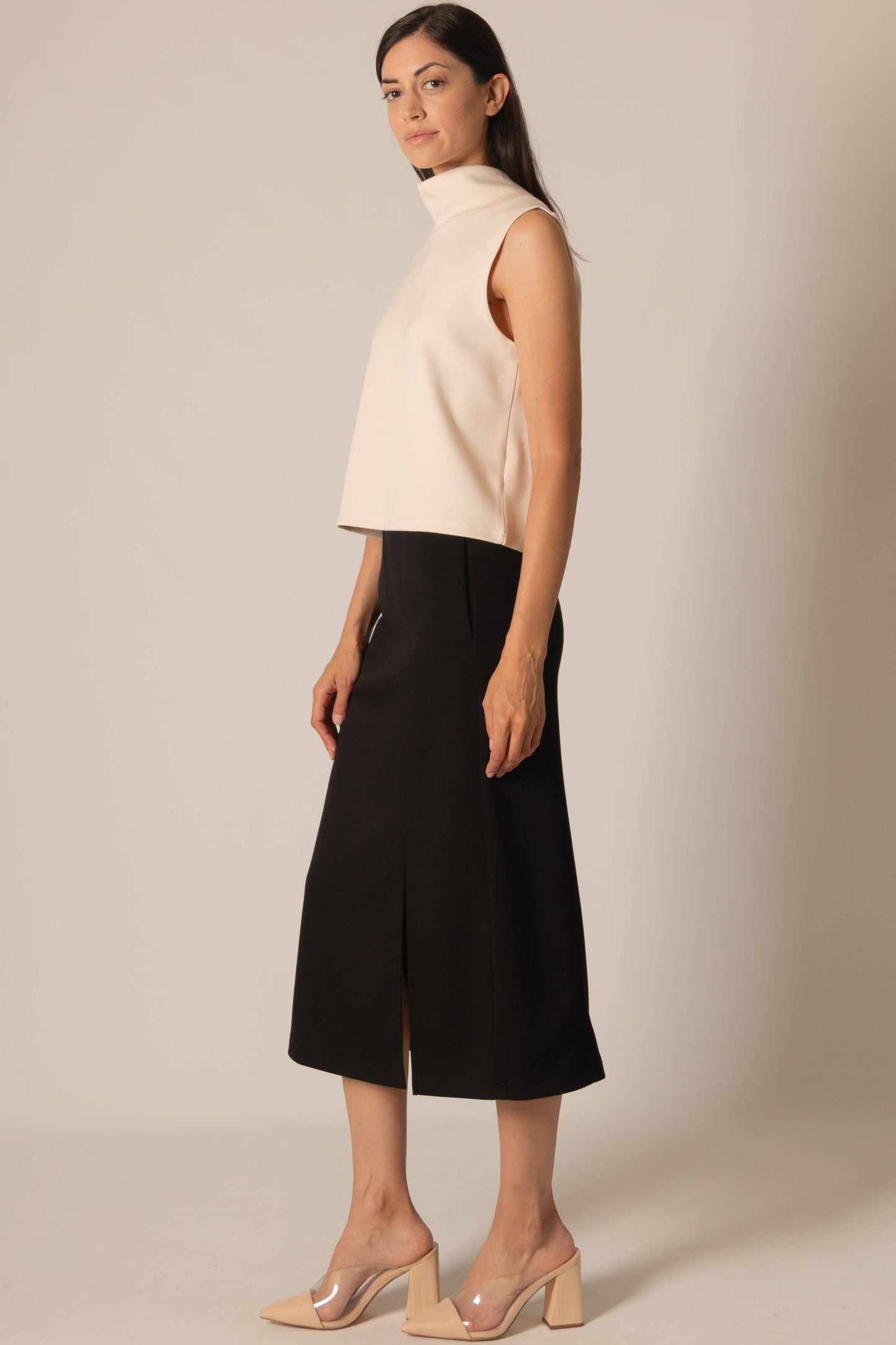 P. CILL Butter Modal Midi Side Slit Skirt