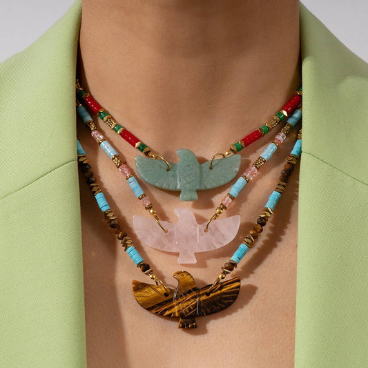 Handmade Eagle Necklace with Gemstone Beads_CWMM7532