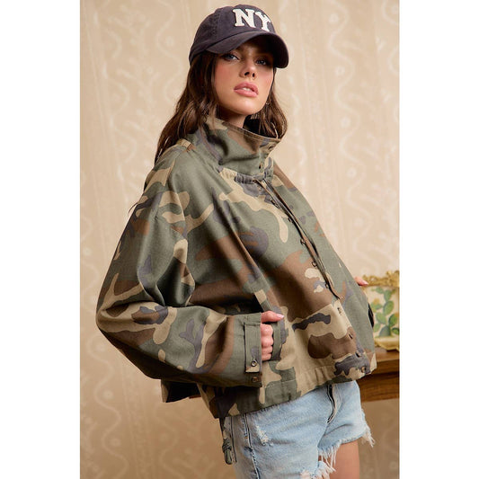 PRINTED HOODED WINDBREAKER JACKET TOP