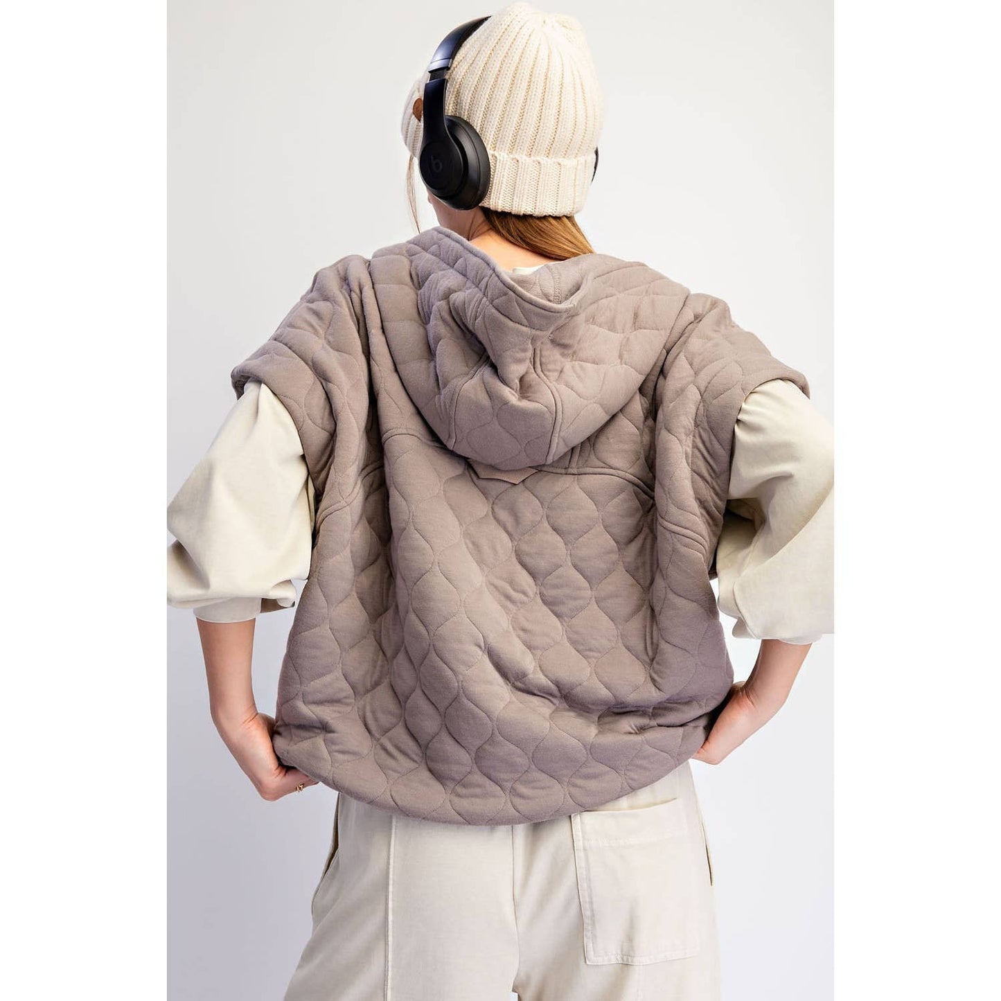 BUBBLE QUILT CINCH HOODIE VEST