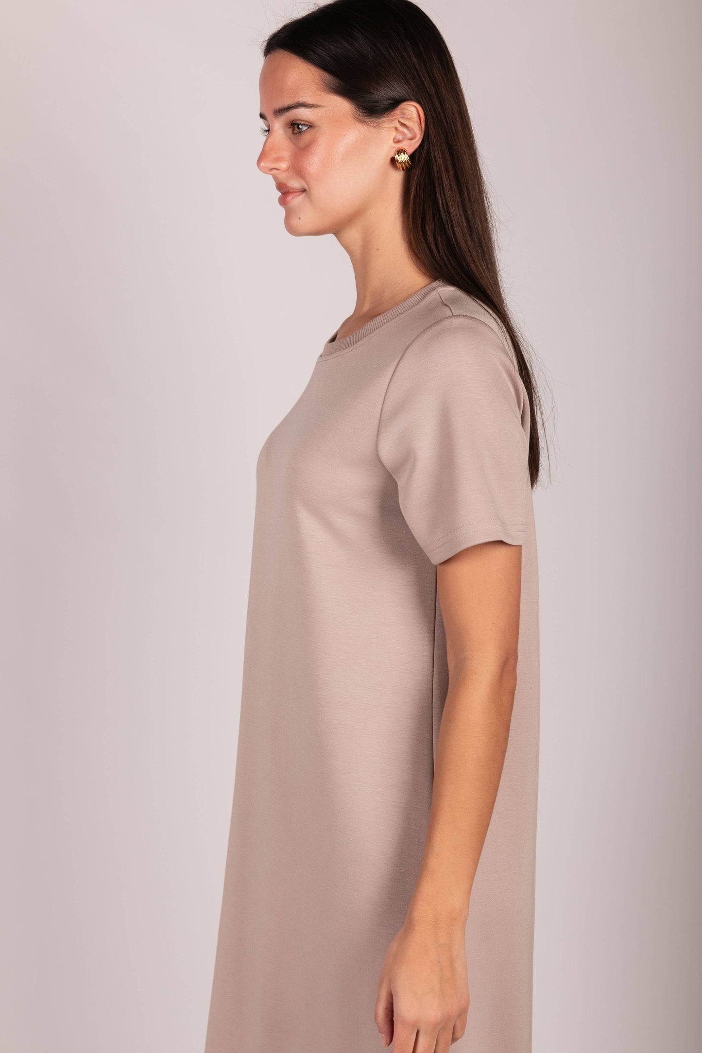P. CILL Butter Modal Short Sleeve Contrast Rib Neckband Midi