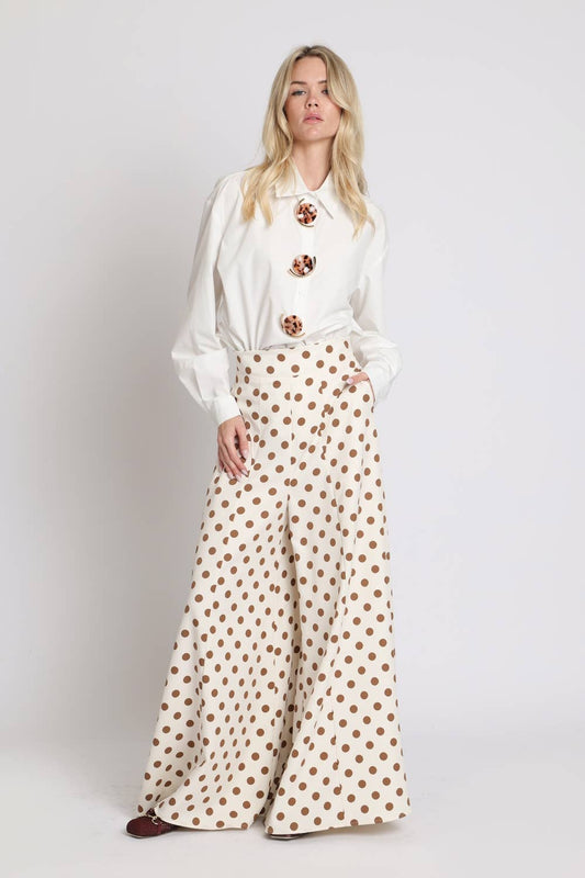 Polka Dot Printed Flare Wide Leg Pants PC7083