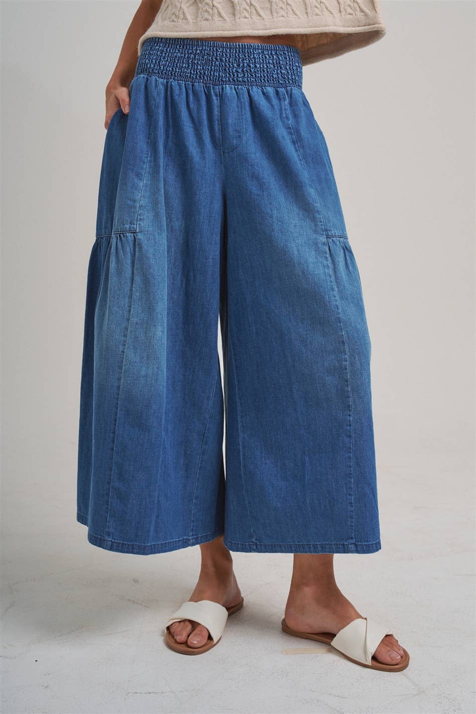 REAXED WIDE FLARED LEG BOHO WESTERN DENIM PANTS
