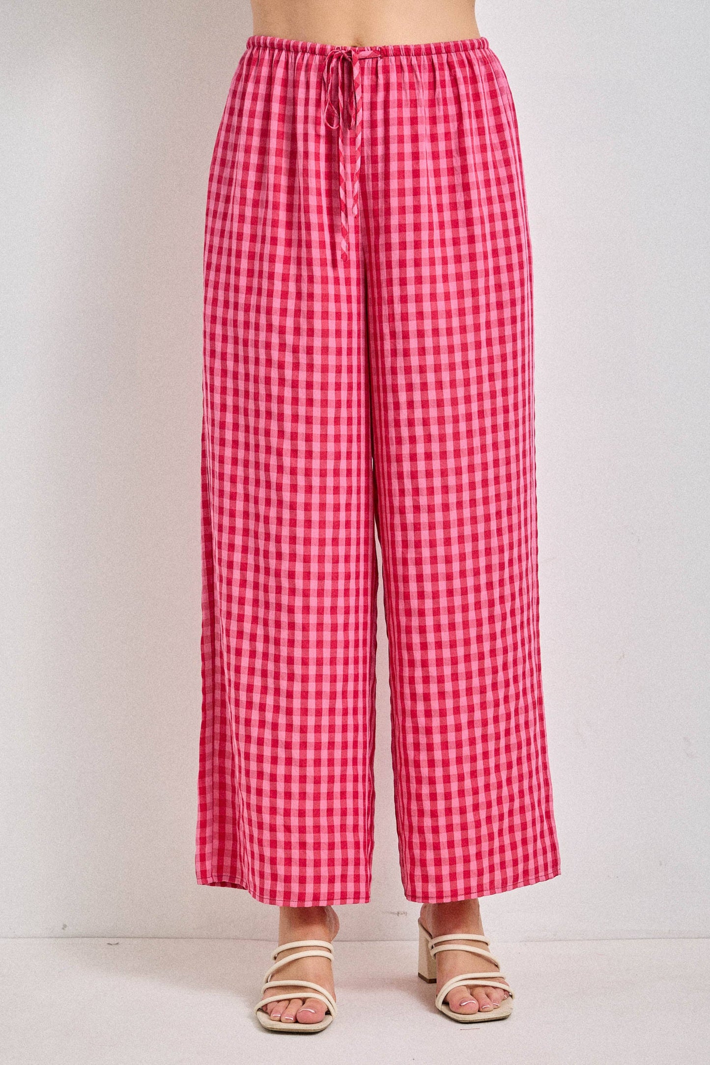 GINGHAM PRINT DRAWSTRING PANTS
