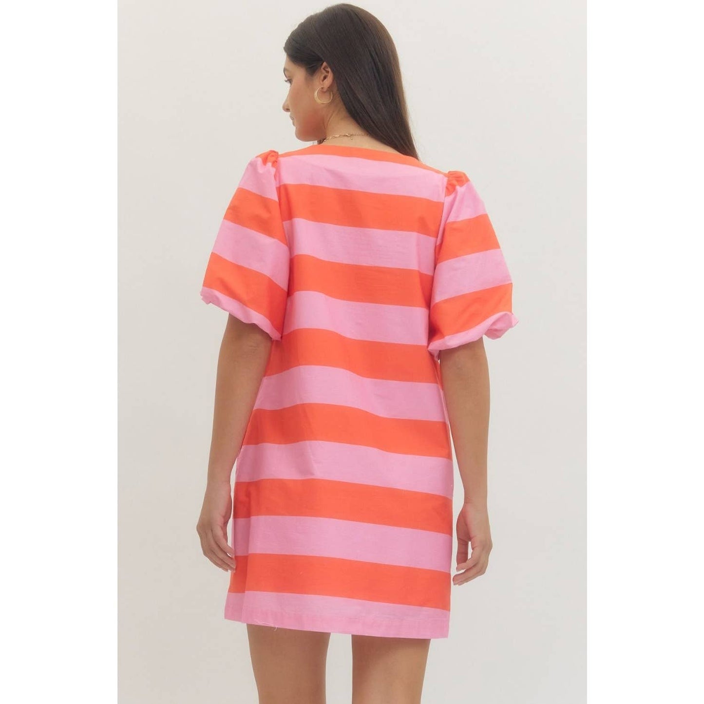 Bold stripe short puff sleeve mini dress