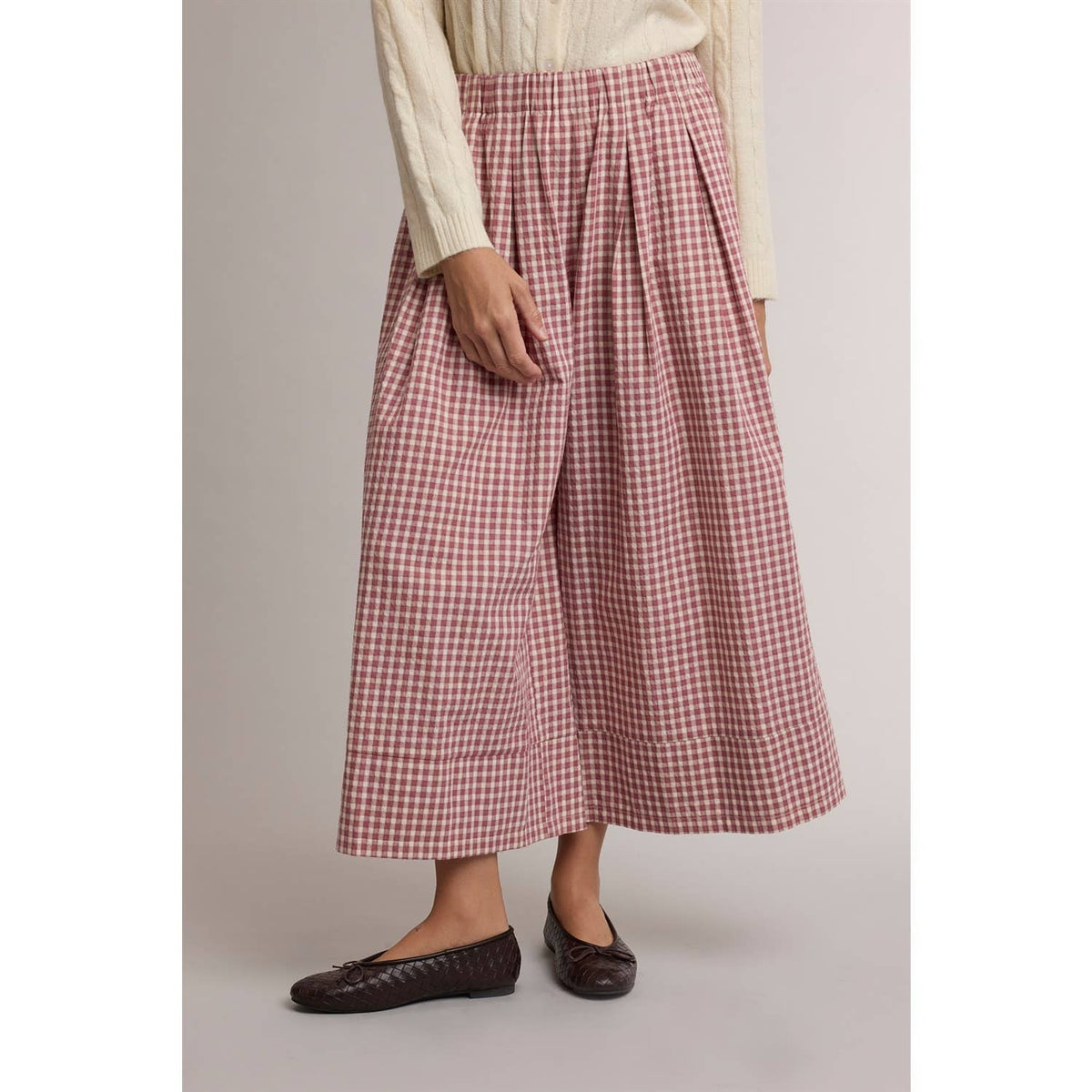 GINGHAM WIDE LEG PULL ON PANTS / WL26-14080