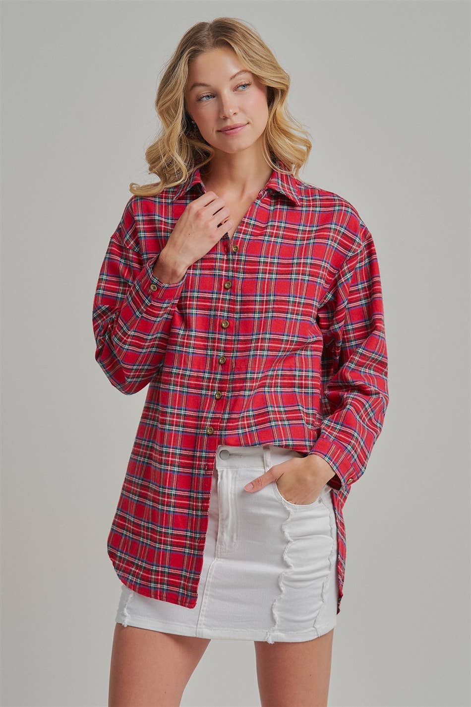 CHRISTMAS HOLIDAY  PLAID BUTTON DOWN SHIRT TOP_JLT00105-09