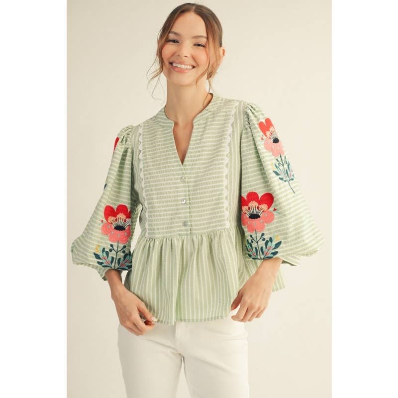 Embroidered Stripe Top