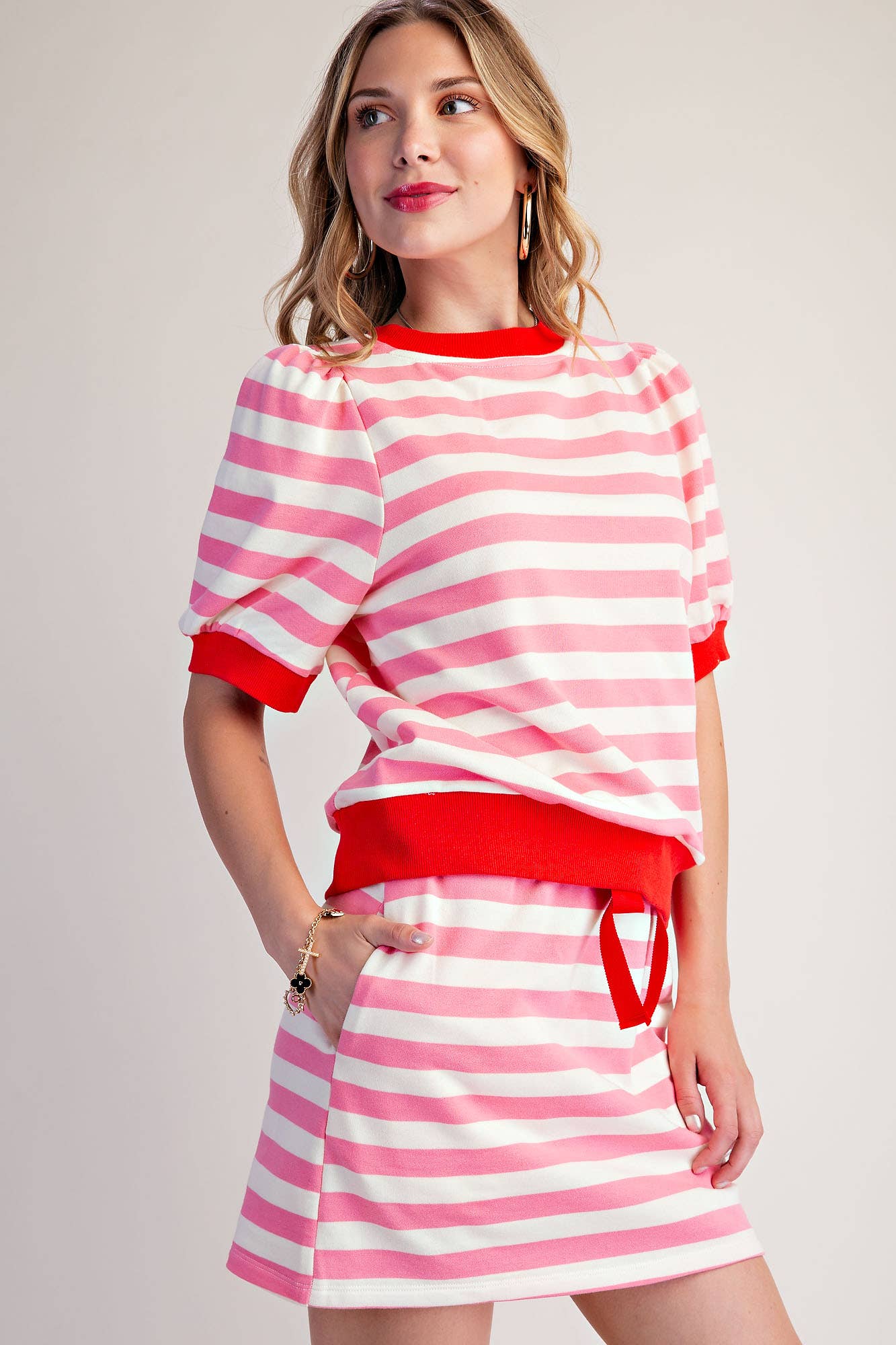 Stripe Sweatshirts Pullover Puff Sleeve