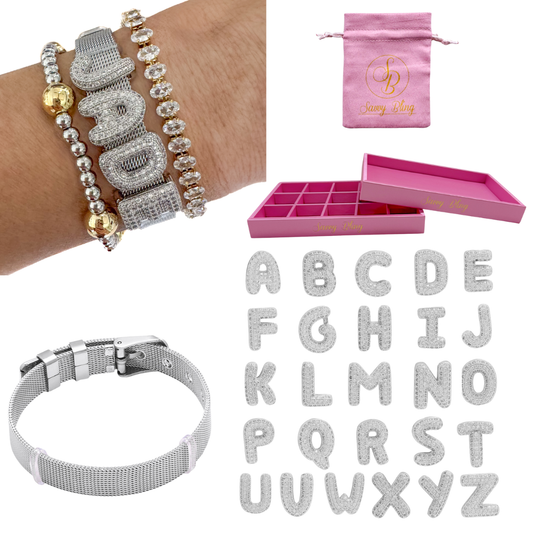Silver Bubble Initial Custom Word Name Watch Charm Bracelet