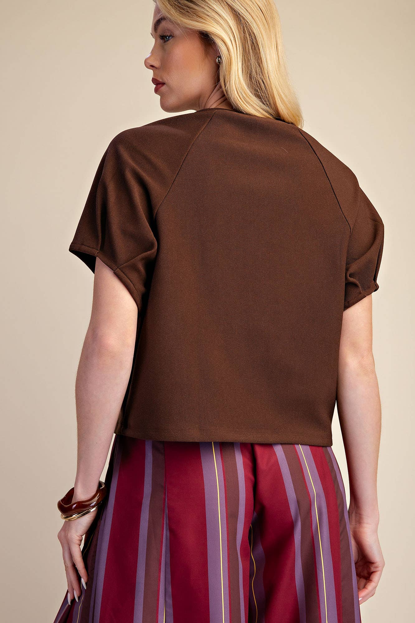 Round Neck Puff Short Sleeve Pullover Top