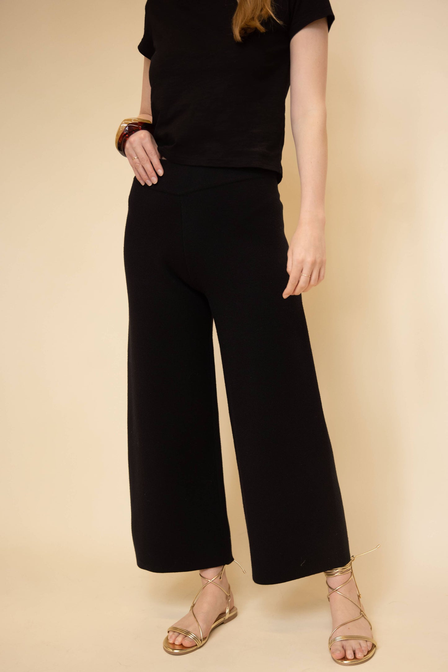 Knit Ankle Length Wide Leg Pants