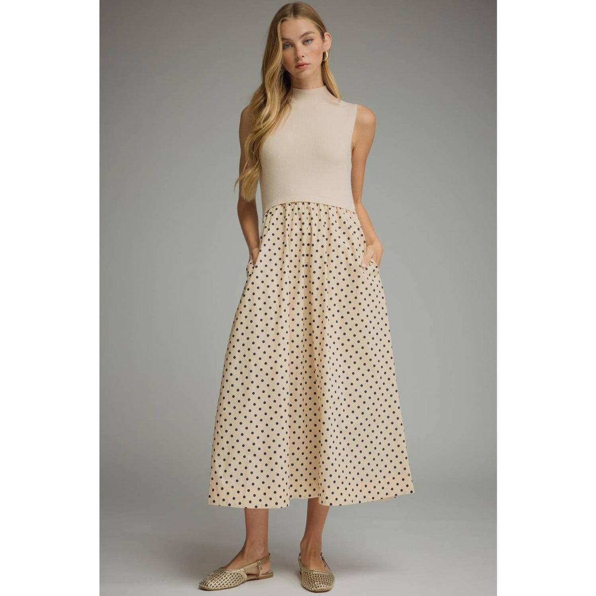 NEW Polka dot sleeveless midi dress