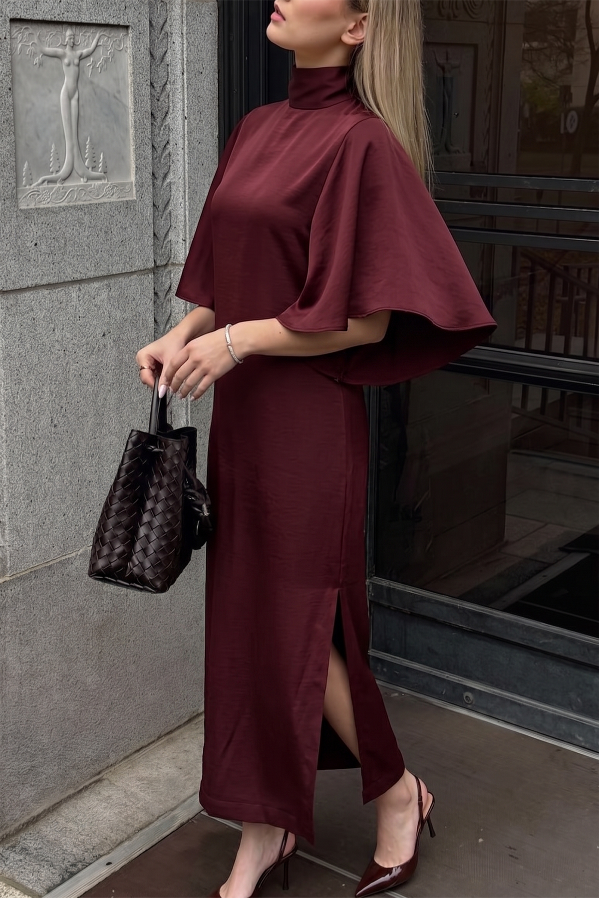 Flowy Satin Tie Back Midi Dress
