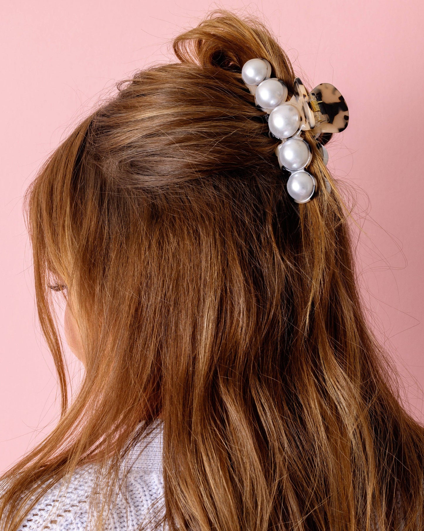 Claw Hair Clip - Large - Blonde + Black Tortoise w/ Pearls