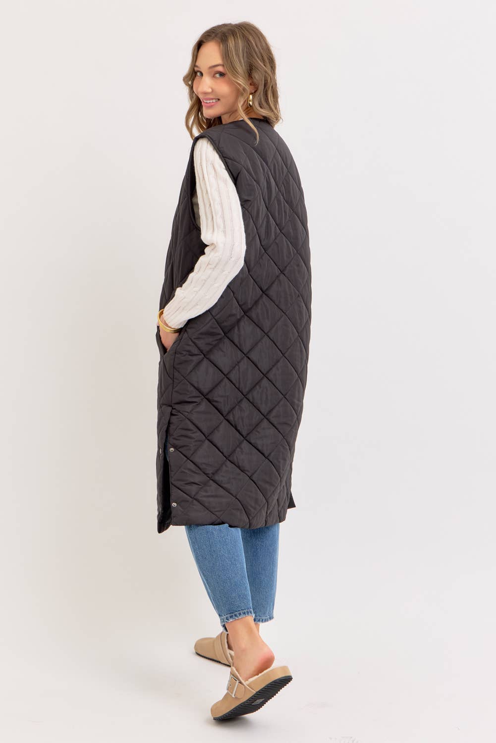 LONG PUFFER VEST DIAMOND QUILTED